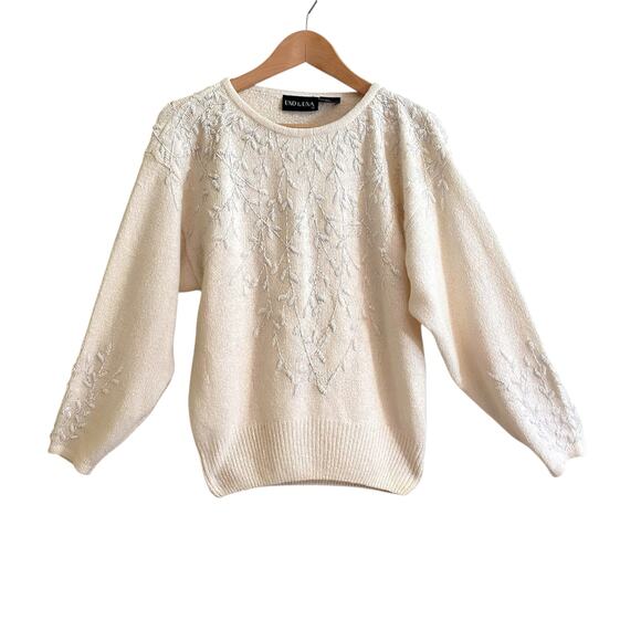 Vintage 90s Beaded Silk Angora Blend Sweater by Uno & Una - Picture 1 of 7